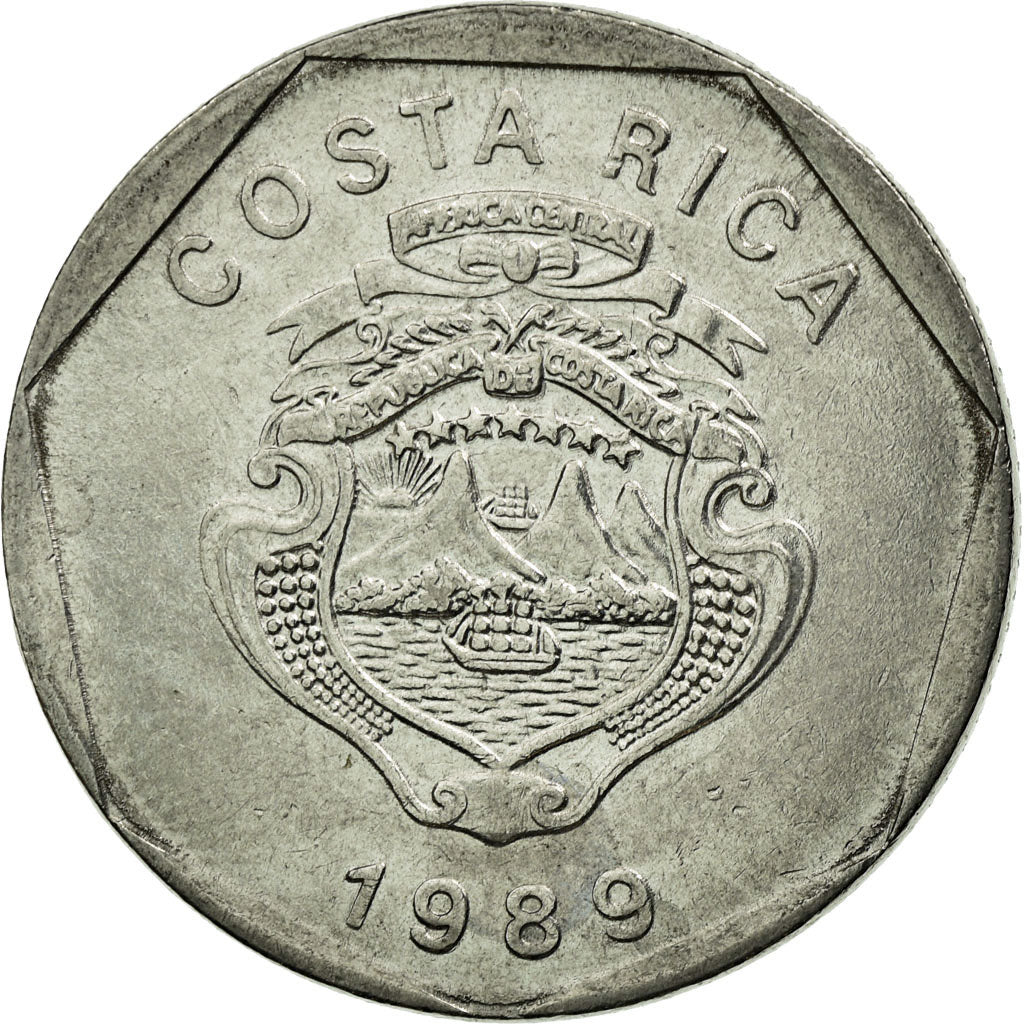 Moneda, Costa Rica, 5 Colones, 1989, MBC, Acero inoxidable, KM:214.1