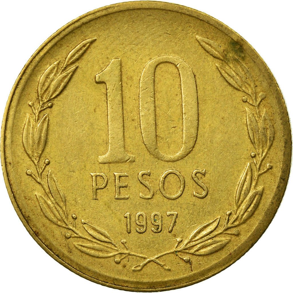 Coin, Chile, 10 Pesos, 1997, Santiago, EF(40-45), Aluminum-Bronze, KM:228.2