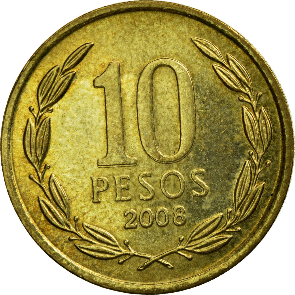 Münze, Chile, 10 Pesos, 2008, Santiago, SS, Aluminum-Bronze, KM:228.2