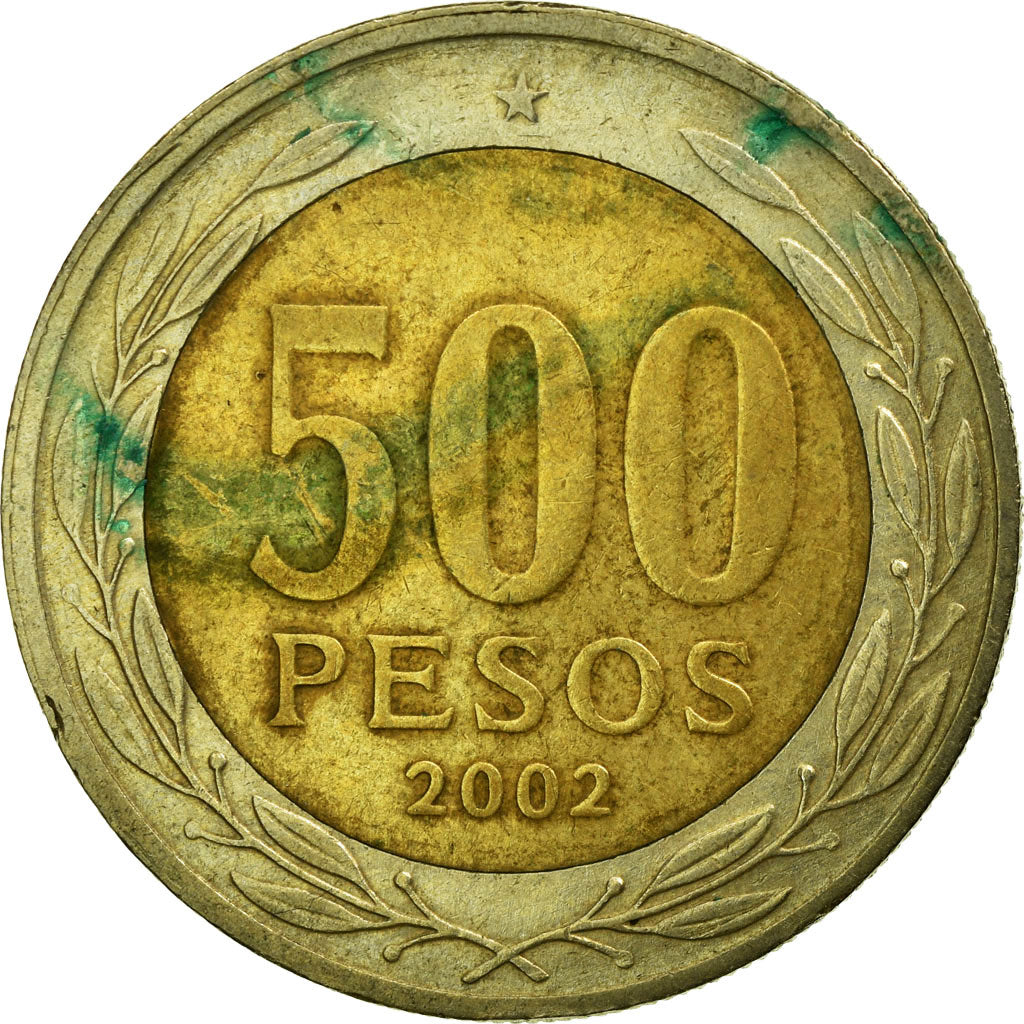 Moneda, Chile, 500 Pesos, 2002, Santiago, MBC, Bimetálico, KM:235