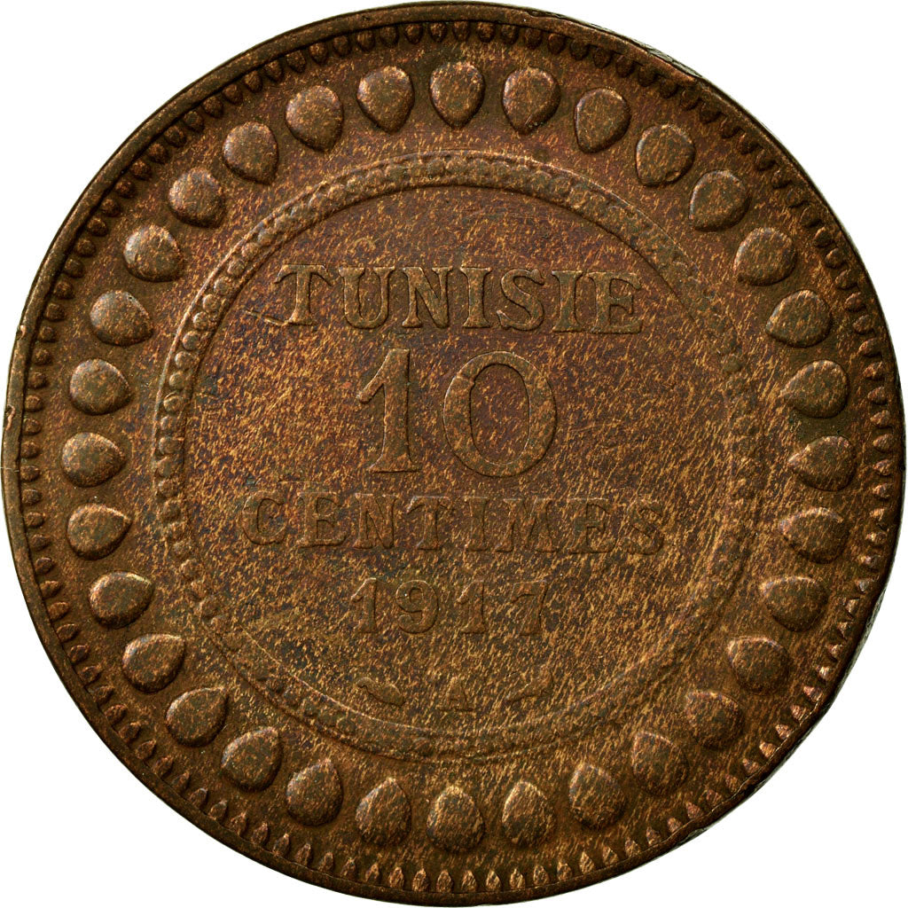 Coin, Tunisia, Muhammad al-Nasir Bey, 10 Centimes, 1917, Paris, VF(20-25)