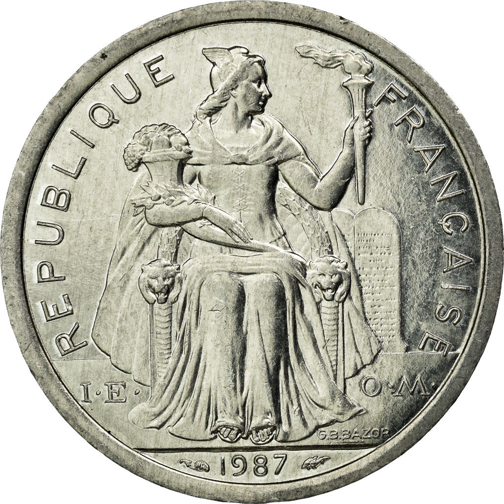 Coin, French Polynesia, 2 Francs, 1987, Paris, EF(40-45), Aluminum, KM:10