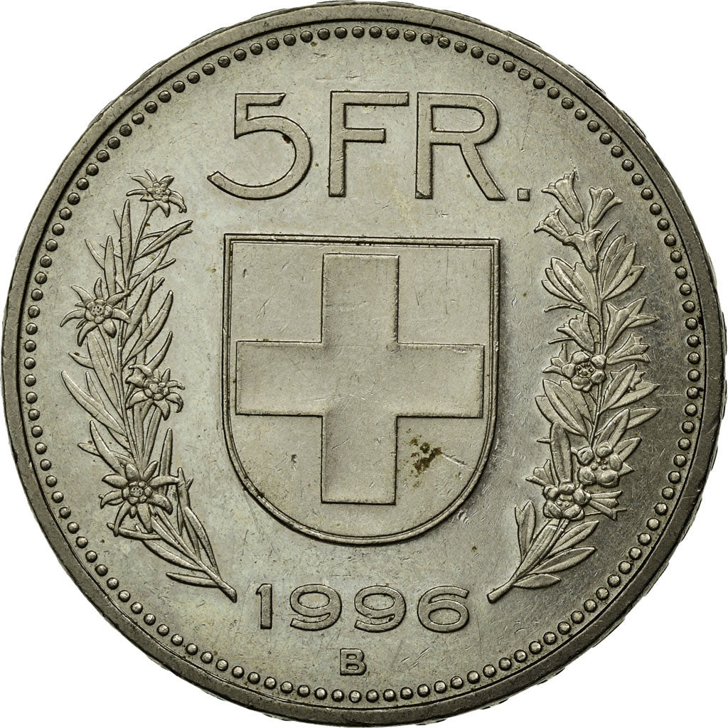 Coin, Switzerland, 5 Francs, 1996, Bern, EF(40-45), Copper-nickel, KM:40a.4