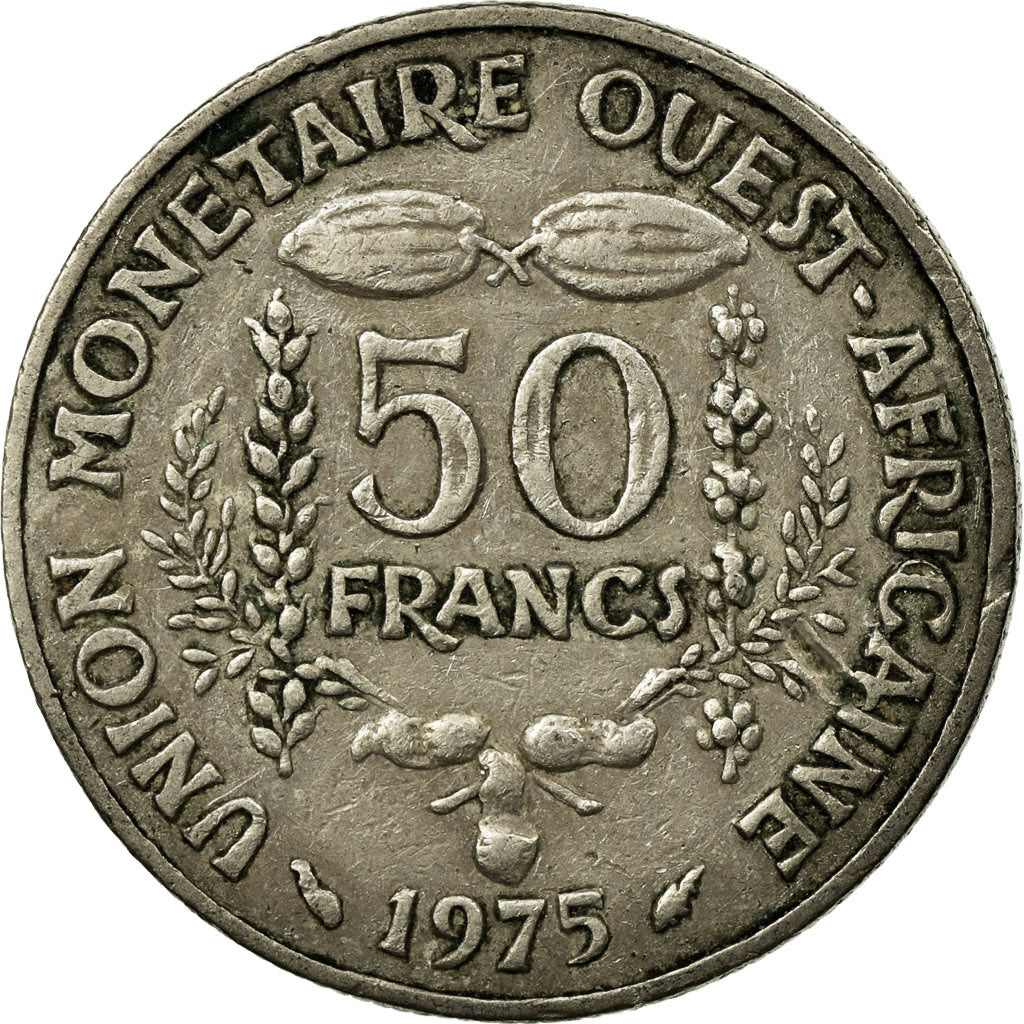 Coin, West African States, 50 Francs, 1975, EF(40-45), Copper-nickel, KM:6