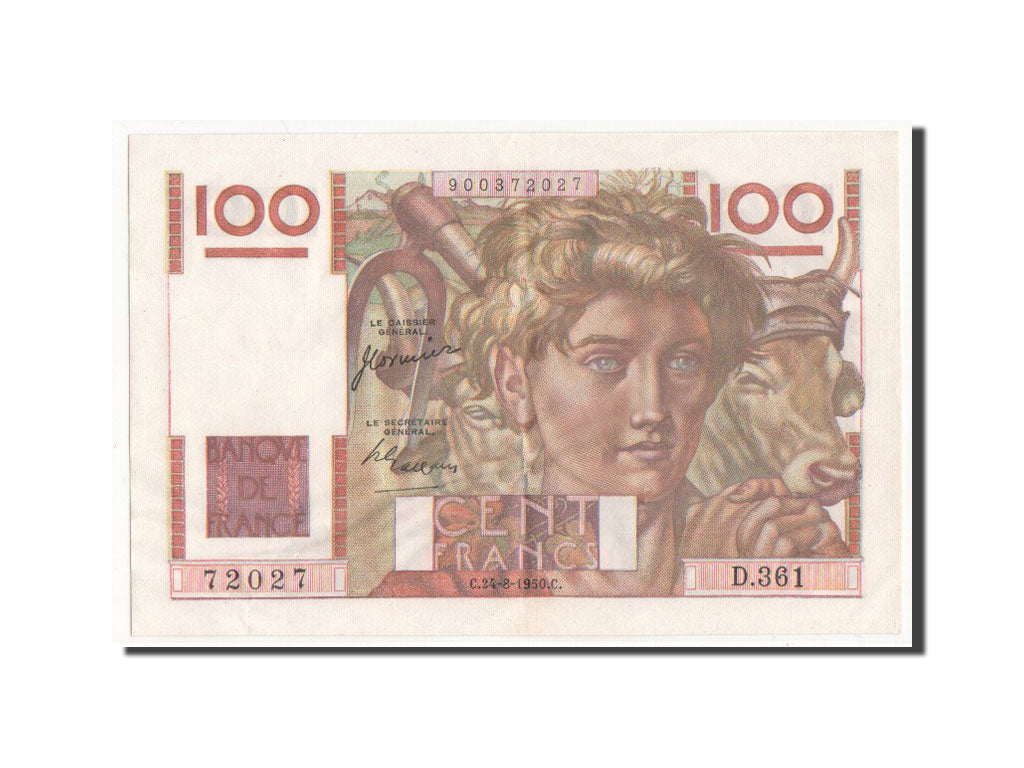 Banknote, France, 100 Francs, 100 F 1945-1954 ''Jeune Paysan'', 1950, AU(55-58)