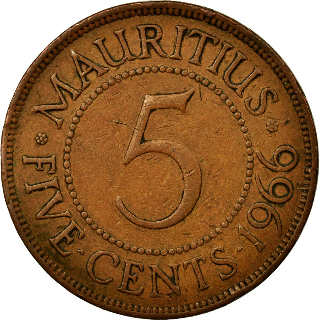 Coin, Mauritius, Elizabeth II, 5 Cents, 1966, EF(40-45), Bronze, KM:34