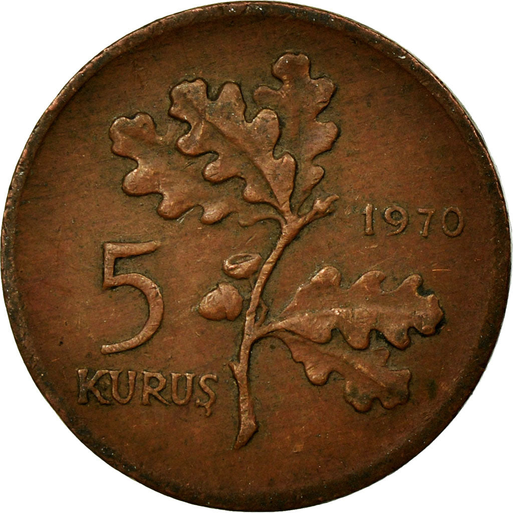 Munten, Turkije, 5 Kurus, 1970, ZF, Bronze, KM:890.2