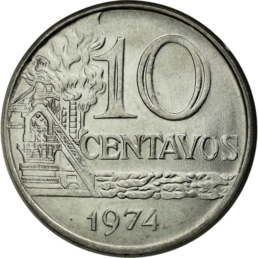 Coin, Brazil, 10 Centavos, 1974, EF(40-45), Stainless Steel, KM:Pr9