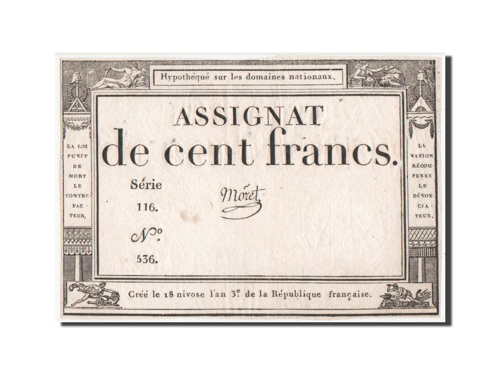 France, 100 Francs, 1795, KM #A78, 1795-01-07, EF(40-45), Lafaurie #173,...