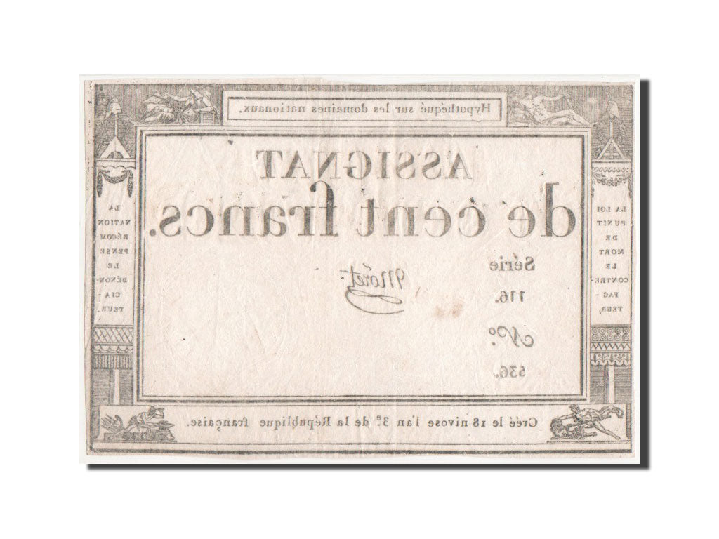 France, 100 Francs, 1795, KM #A78, 1795-01-07, EF(40-45), Lafaurie #173,...