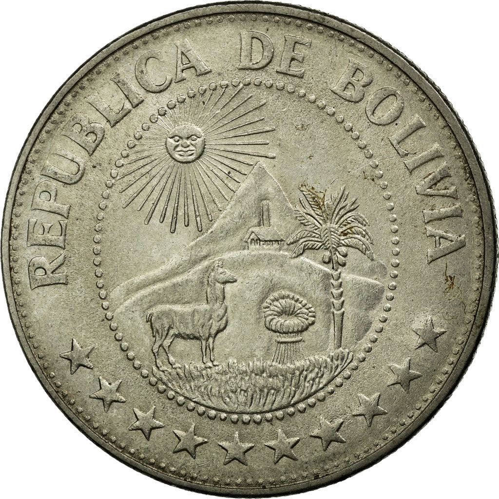 Moneda, Bolivia, Peso Boliviano, 1974, MBC, Níquel recubierto de acero, KM:192