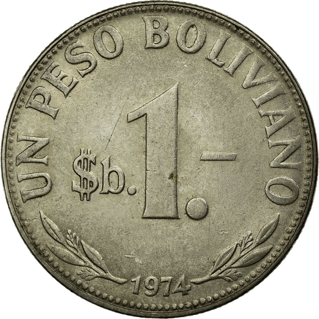 Moneda, Bolivia, Peso Boliviano, 1974, MBC, Níquel recubierto de acero, KM:192