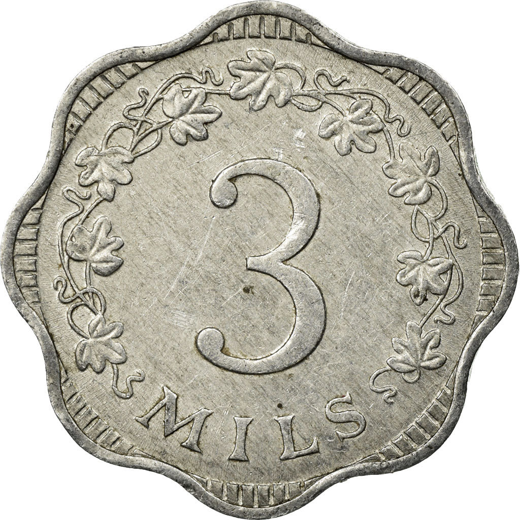 Coin, Malta, 3 Mils, 1972, British Royal Mint, EF(40-45), Aluminum, KM:6