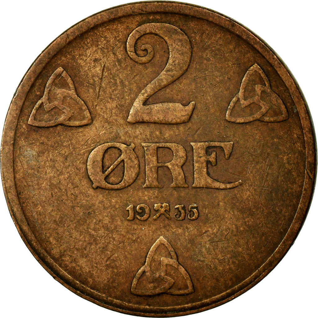 Coin, Norway, Haakon VII, 2 Öre, 1935, EF(40-45), Bronze, KM:371