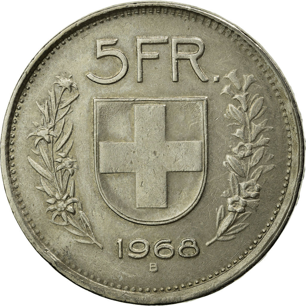 Coin, Switzerland, 5 Francs, 1968, Bern, EF(40-45), Copper-nickel, KM:40a.1