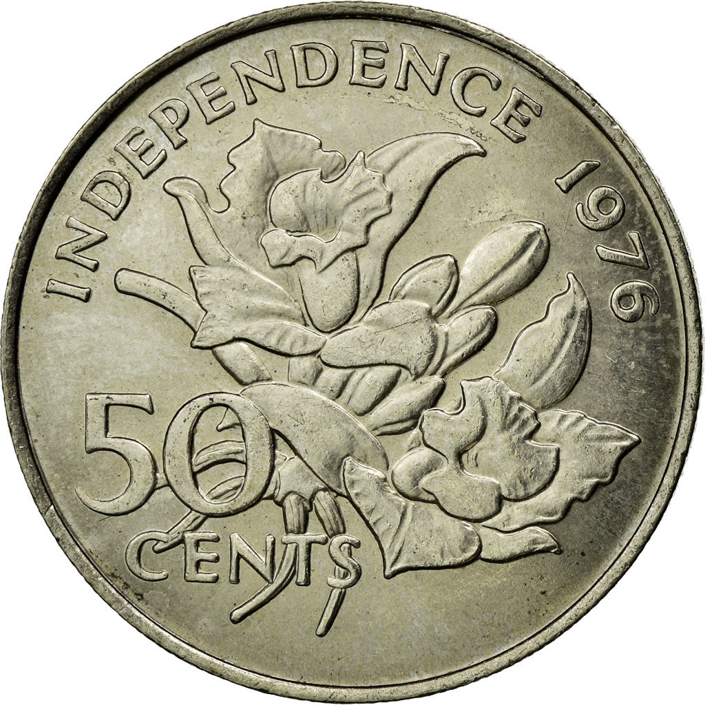 Coin, Seychelles, 50 Cents, 1976, British Royal Mint, EF(40-45), Copper-nickel