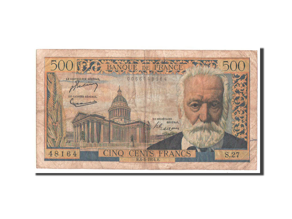 France, 500 Francs, 500 F 1954-1958 ''Victor Hugo'', 1954, KM #133a, VF(20-25),.