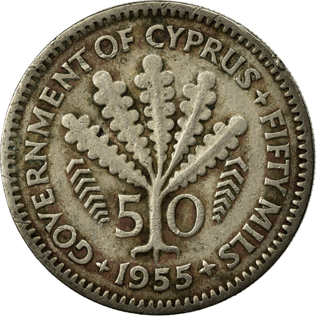 Coin, Cyprus, 50 Mils, 1955, EF(40-45), Copper-nickel, KM:36