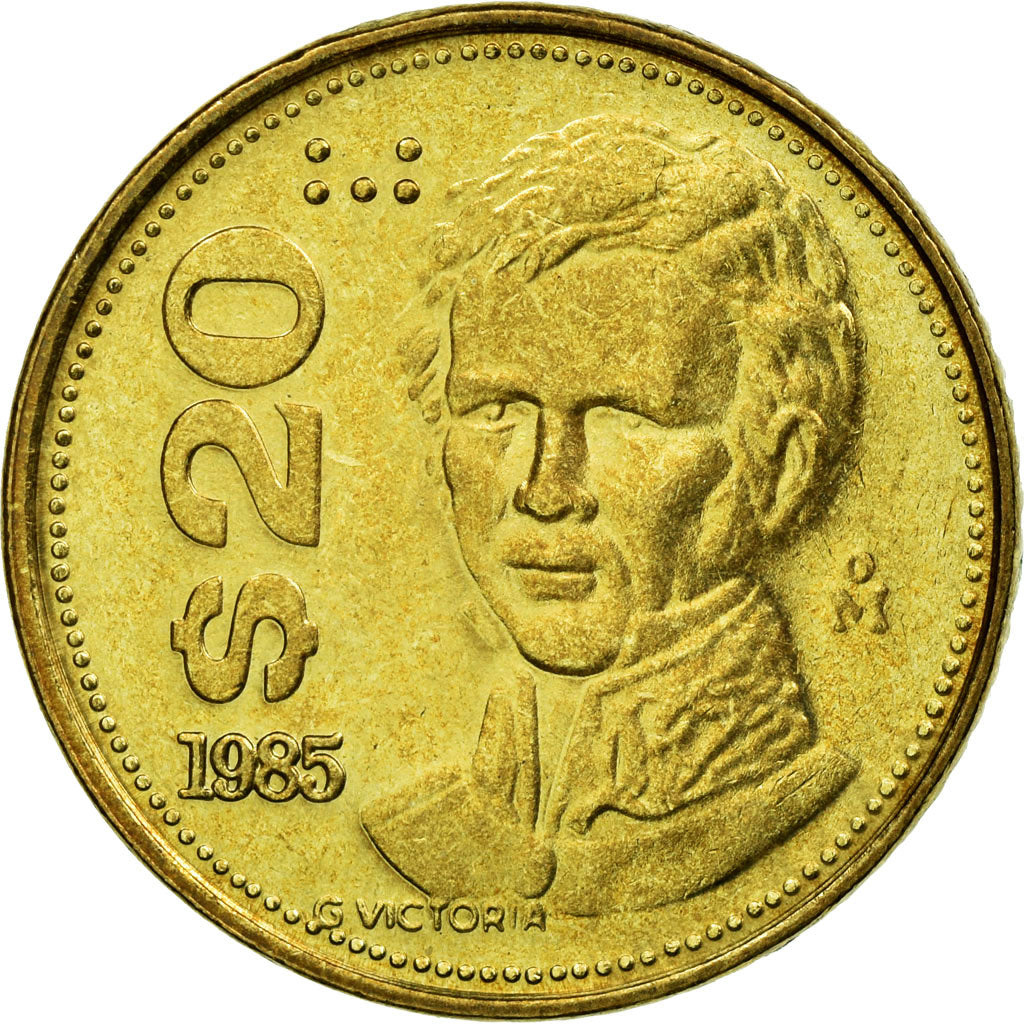 Moneda, México, 20 Pesos, 1985, Mexico City, EBC, Latón, KM:508