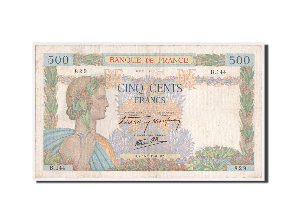 France, 500 Francs, 500 F 1940-1944 ''La Paix'', 1940, KM #95a, EF(40-45),...