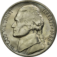 Coin, United States, Jefferson Nickel, 5 Cents, 1988, U.S. Mint, Denver