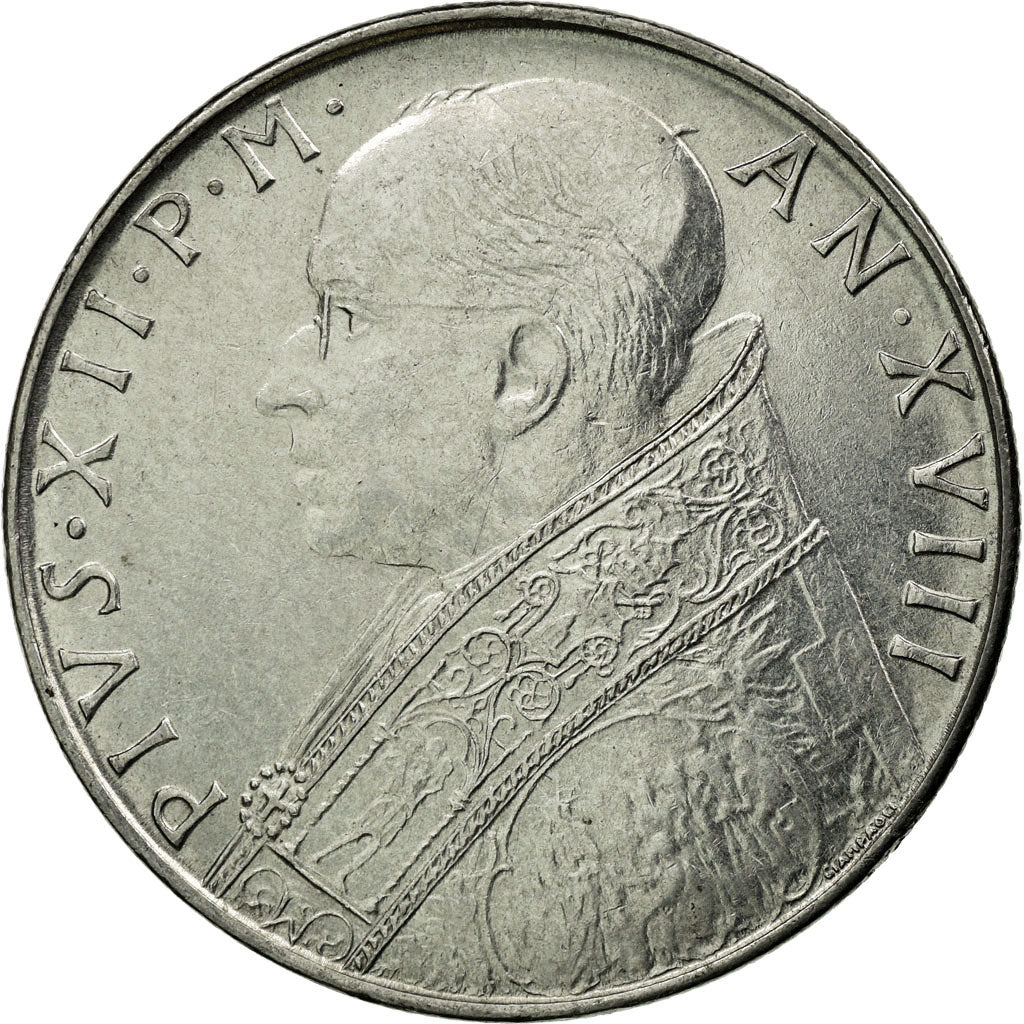 Moneta, CITTÀ DEL VATICANO, Pius XII, 100 Lire, 1956, Roma, BB, Acciaio