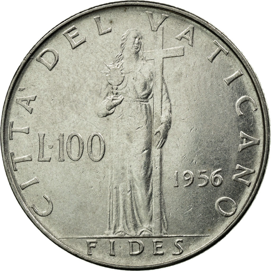 Moneta, CITTÀ DEL VATICANO, Pius XII, 100 Lire, 1956, Roma, BB, Acciaio