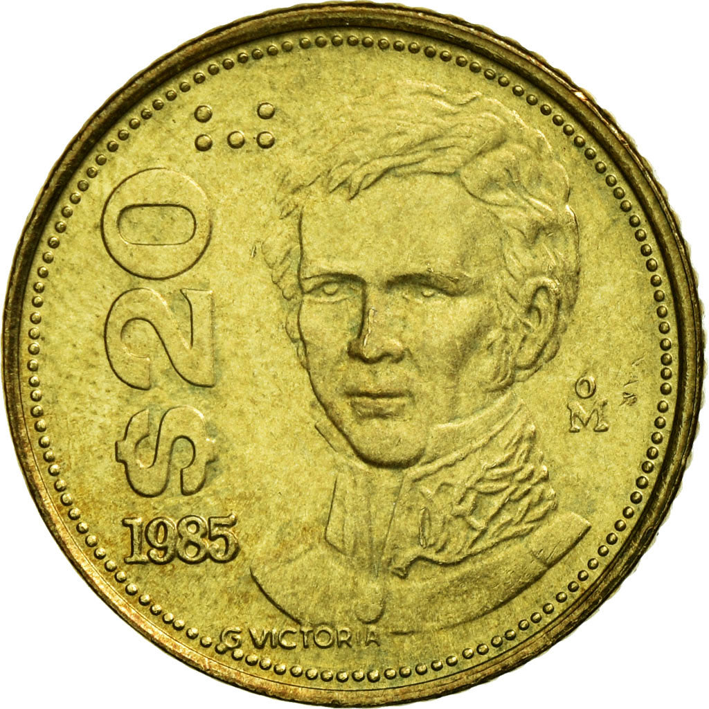 Moneta, Mexico, 20 Pesos, 1985, Mexico City, AU(55-58), Mosiądz, KM:508