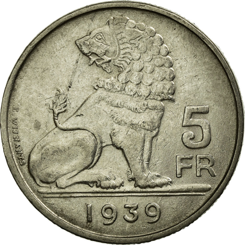 Coin, Belgium, 5 Francs, 5 Frank, 1939, EF(40-45), Nickel, KM:117.1
