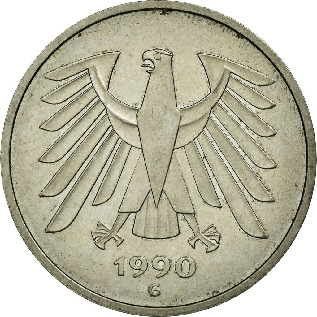 Coin, GERMANY - FEDERAL REPUBLIC, 5 Mark, 1990, Karlsruhe, EF(40-45)