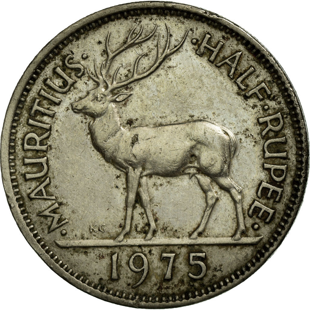 Coin, Mauritius, Elizabeth II, 1/2 Rupee, 1975, VF(30-35), Copper-nickel