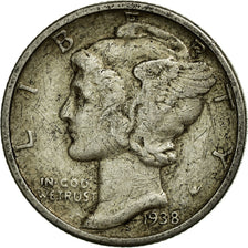 Coin, United States, Mercury Dime, Dime, 1938, U.S. Mint, Philadelphia