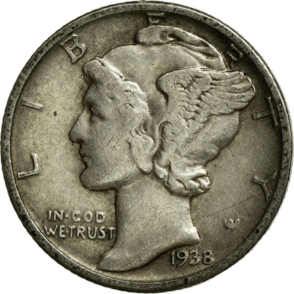 Coin, United States, Mercury Dime, Dime, 1938, U.S. Mint, Philadelphia