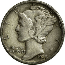 Coin, United States, Mercury Dime, Dime, 1938, U.S. Mint, Philadelphia