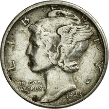 Monnaie, États-Unis, Mercury Dime, Dime, 1943, U.S. Mint, San Francisco, TB+