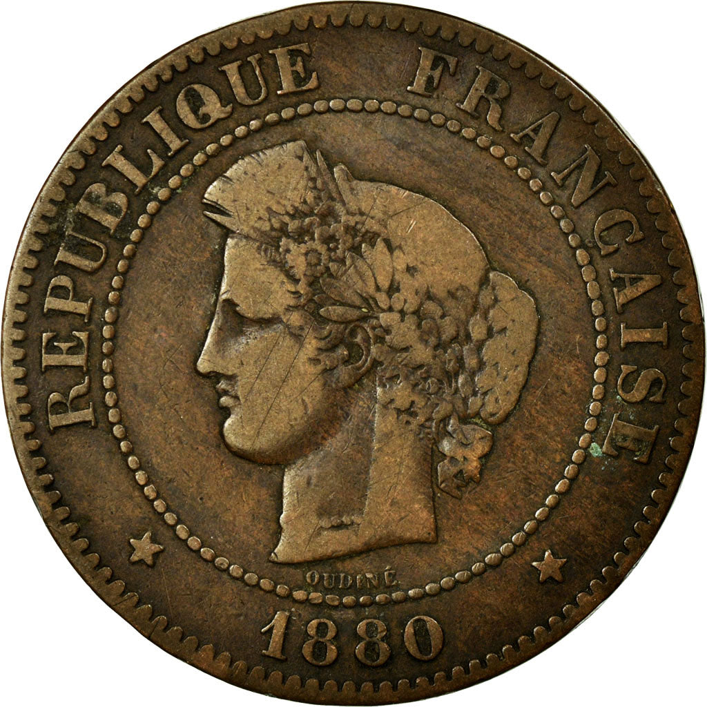 Moneta, Francja, Cérès, 5 Centimes, 1880, Paris, VF(20-25), Bronze, KM:821.1