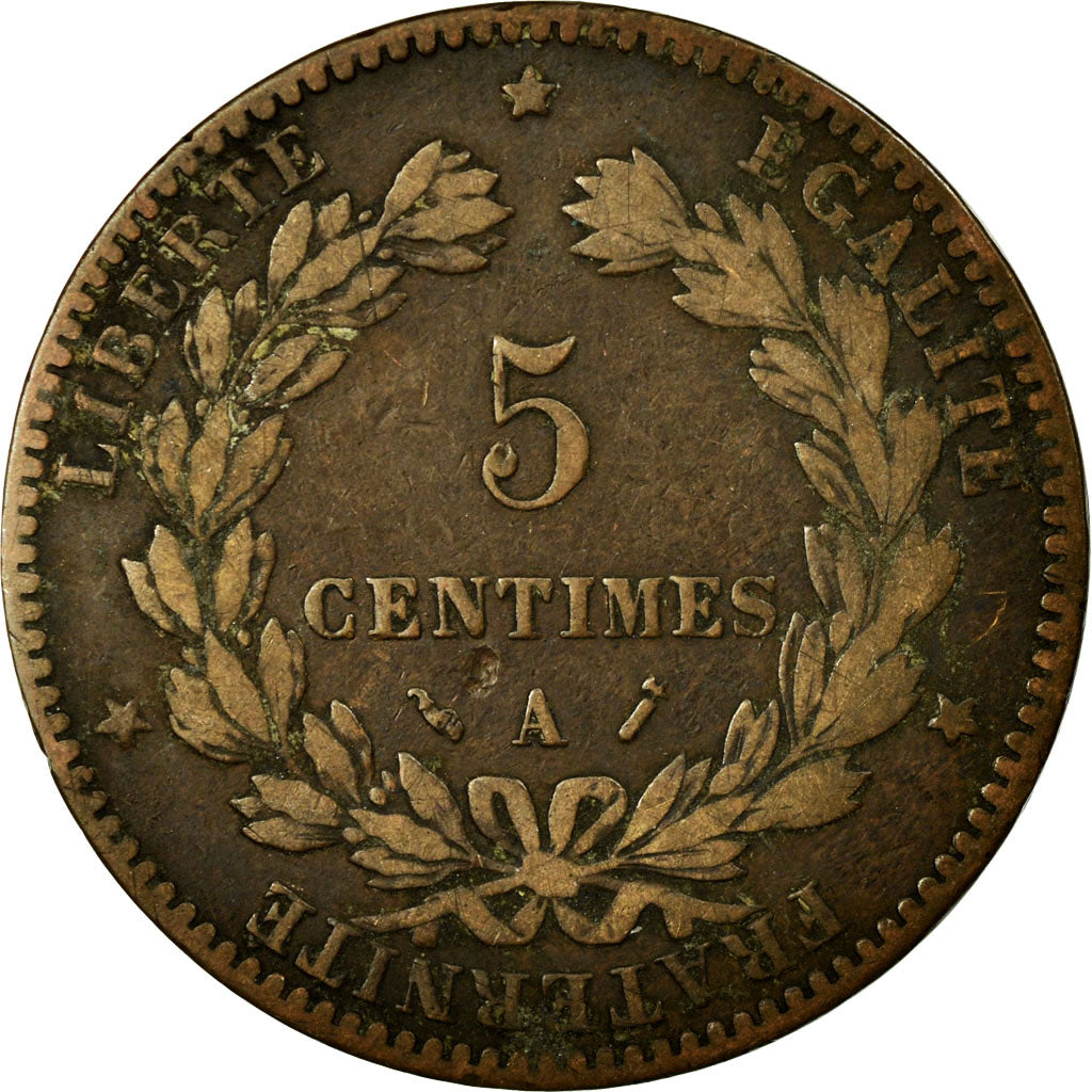 Moneta, Francja, Cérès, 5 Centimes, 1880, Paris, VF(20-25), Bronze, KM:821.1