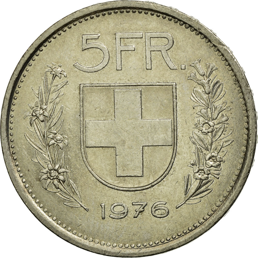 Coin, Switzerland, 5 Francs, 1976, Bern, EF(40-45), Copper-nickel, KM:40a.1