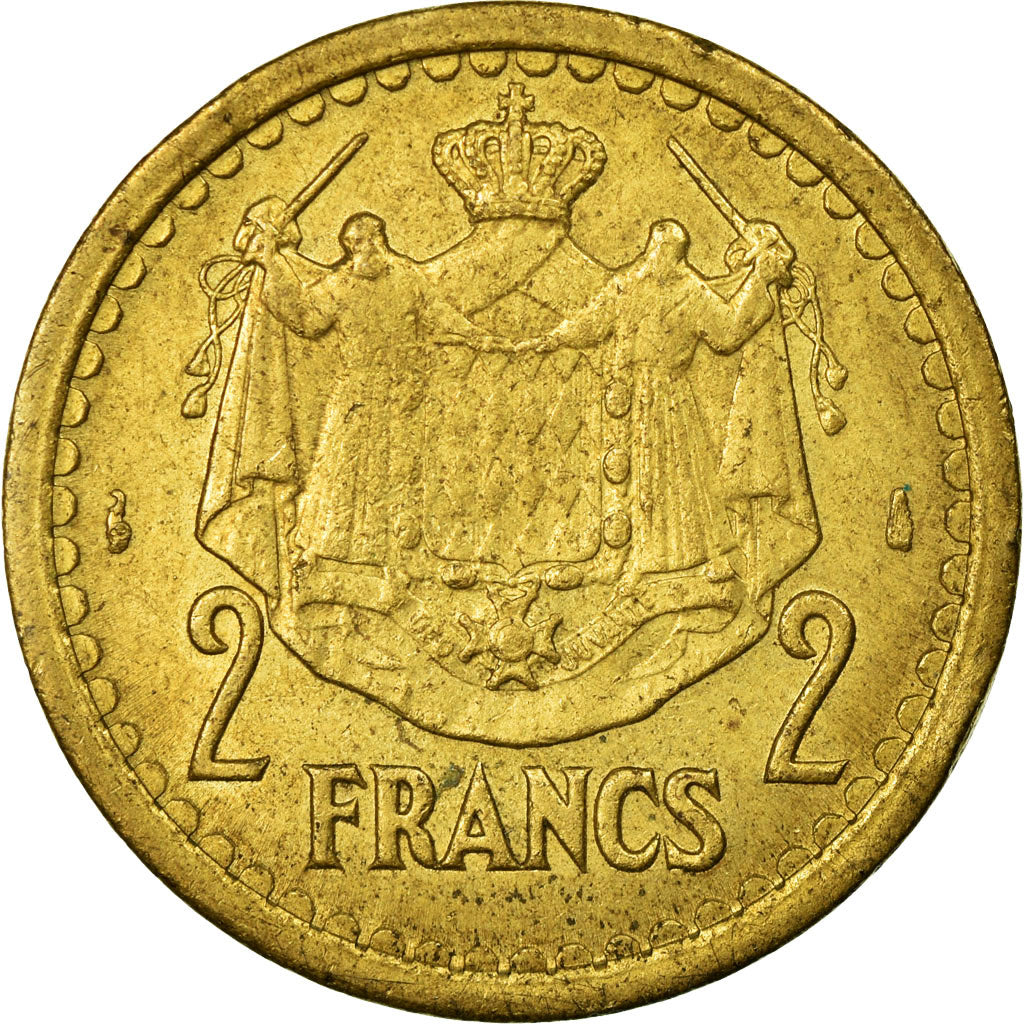 Coin, Monaco, 2 Francs, Undated (1943), EF(40-45), Aluminum-Bronze
