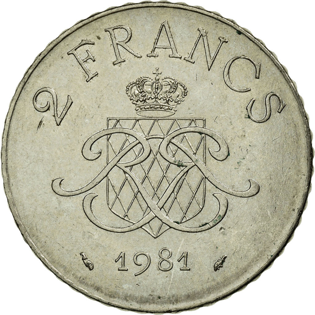 Coin, Monaco, Rainier III, 2 Francs, 1981, EF(40-45), Nickel, KM:157, Gadoury:MC