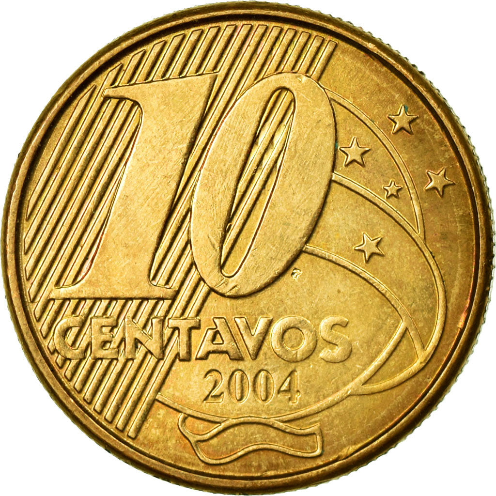 Coin, Brazil, 10 Centavos, 2004, EF(40-45), Bronze Plated Steel, KM:649.2