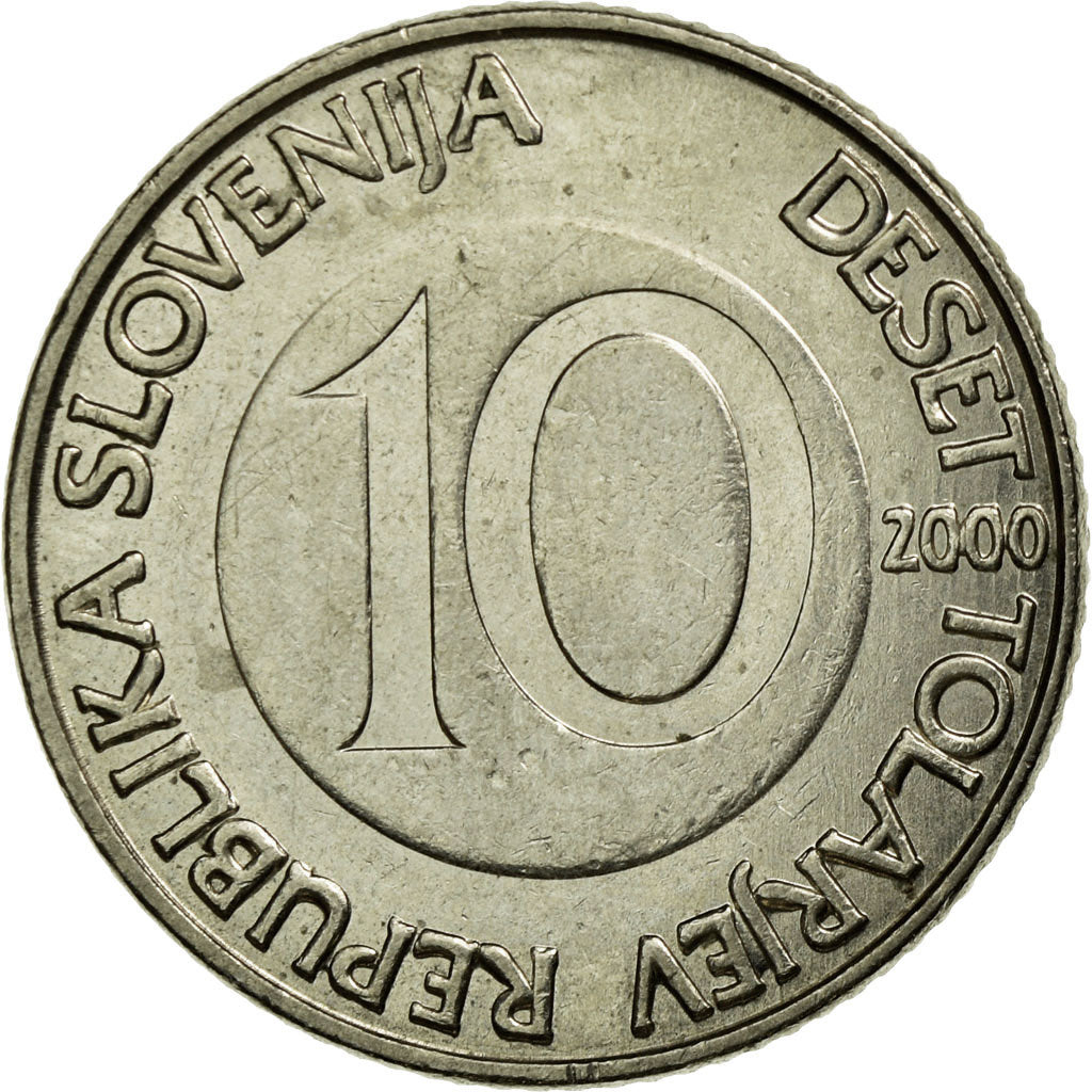 Coin, Slovenia, 10 Tolarjev, 2000, EF(40-45), Copper-nickel, KM:41