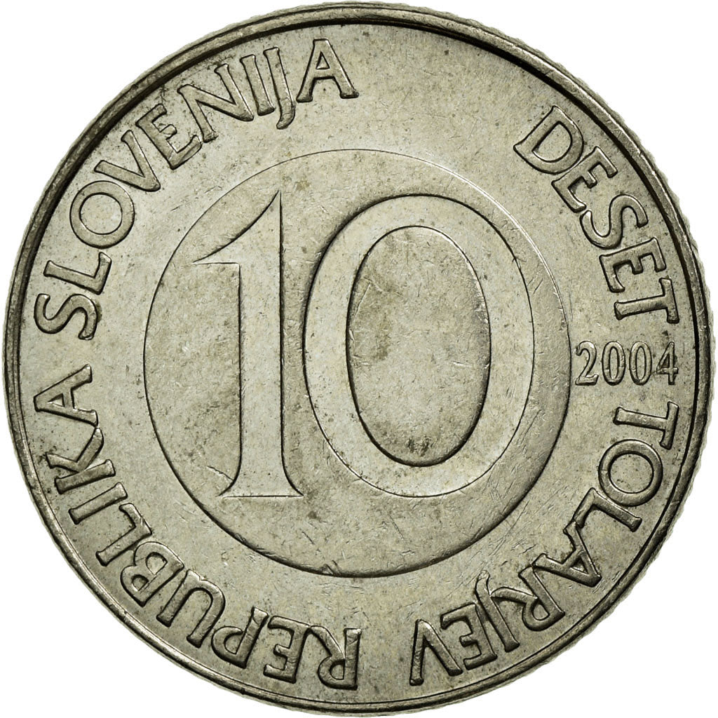 Coin, Slovenia, 10 Tolarjev, 2004, EF(40-45), Copper-nickel, KM:41