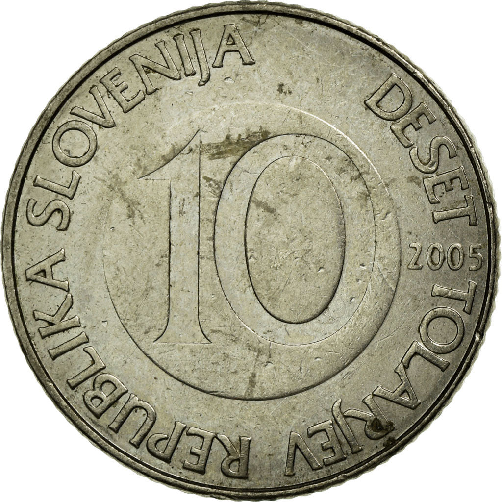 Coin, Slovenia, 10 Tolarjev, 2005, EF(40-45), Copper-nickel, KM:41