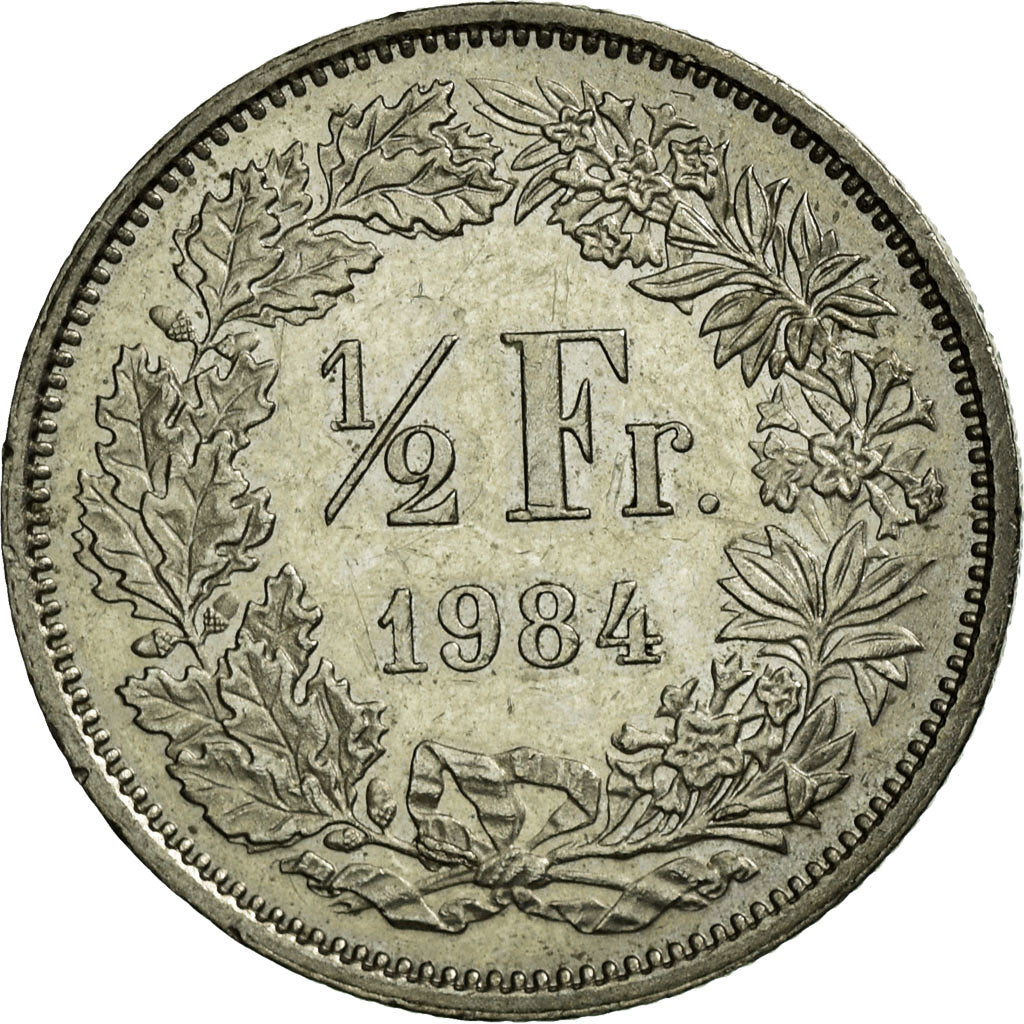 Coin, Switzerland, 1/2 Franc, 1984, Bern, EF(40-45), Copper-nickel, KM:23a.3