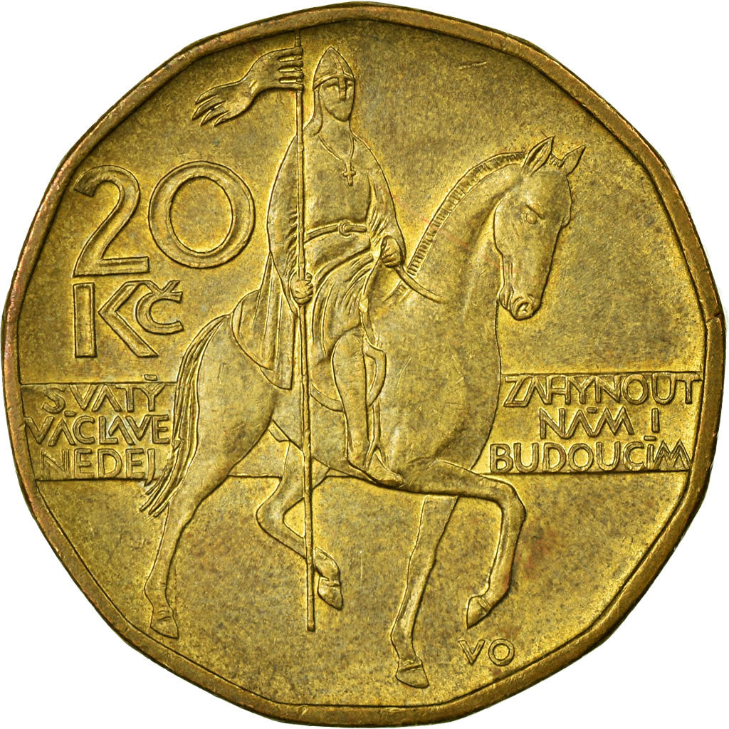 Coin, Czech Republic, 20 Korun, 1998, EF(40-45), Brass plated steel, KM:5