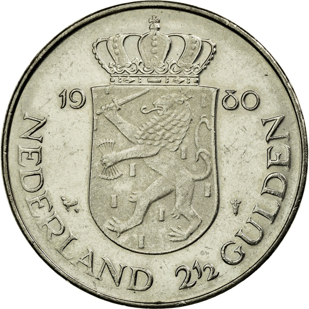 Coin, Netherlands, Beatrix, 2-1/2 Gulden, 1980, EF(40-45), Nickel, KM:201