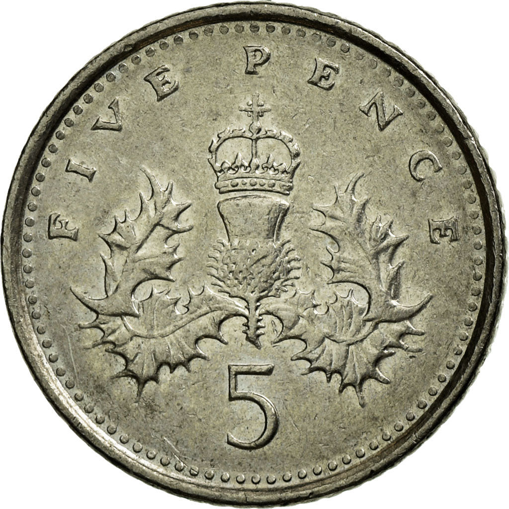 Moeda, Grã-Bretanha, Elizabeth II, 5 Pence, 2001, EF(40-45), Cobre-níquel