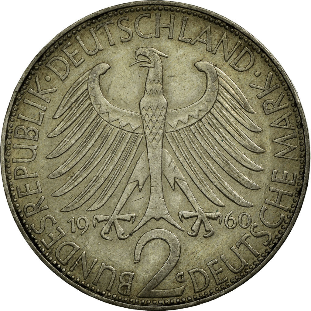 Coin, GERMANY - FEDERAL REPUBLIC, 2 Mark, 1960, Karlsruhe, EF(40-45)
