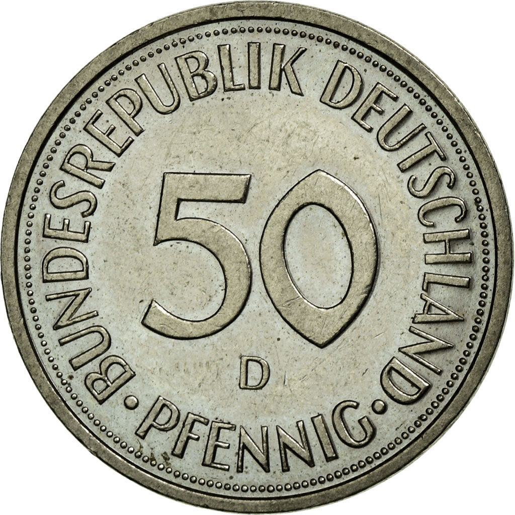 Moneda, ALEMANIA - REPÚBLICA FEDERAL, 50 Pfennig, 1986, Munich, MBC, Cobre -